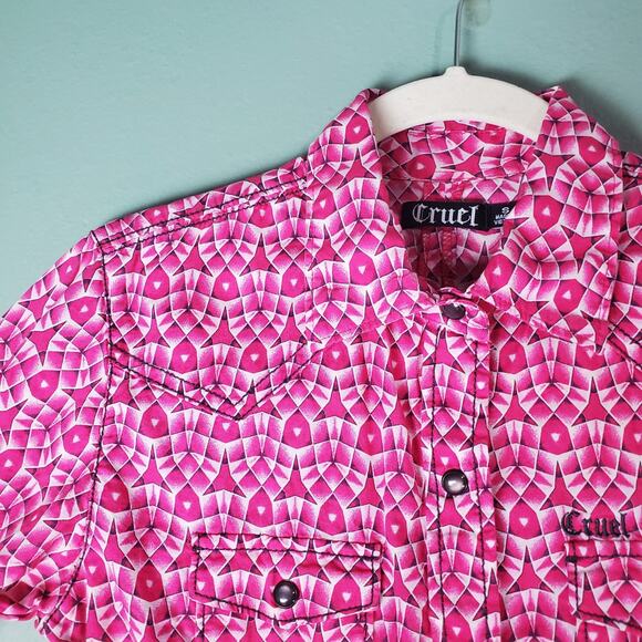 Cruel Womens Pink White Abstract Print Snap Western Shirt Sizes Small - Picture 4 of 6